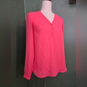 LC Lauren Conrad Pink/Coral Long Sleeve Blouse With Gold Button Accents  Small
